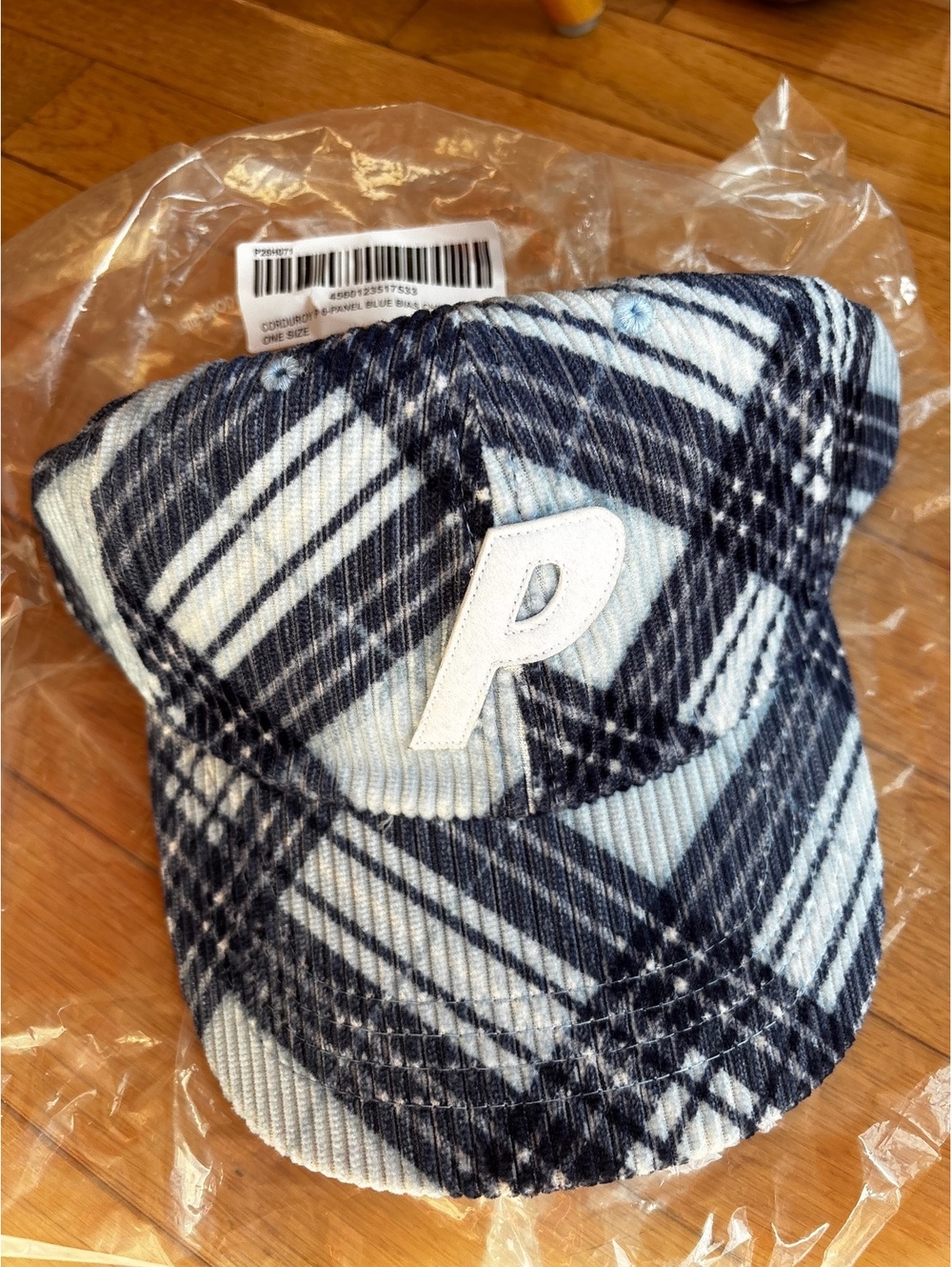 Palace Corduroy P 6-Panel Blue Bias Check Hat - One Size